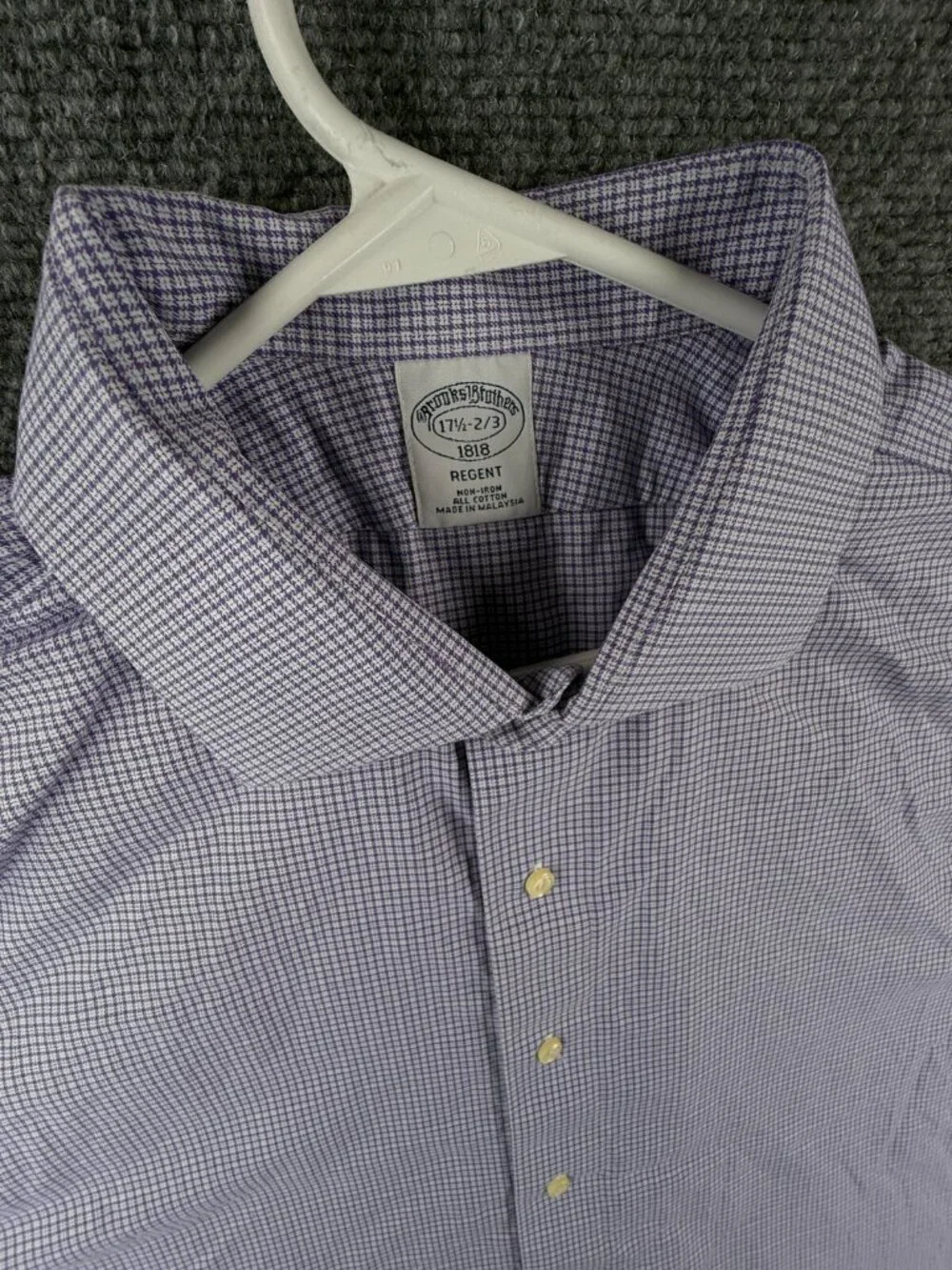 Brooks Brothers Non Iron Button Up Shirt Men Purple Check 17.5 32/33 Regent